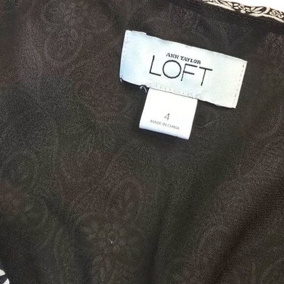 Chocolate Brown V Neck Medallion Print  Midi LOFT Dress sz 4 - Picture 8 of 9